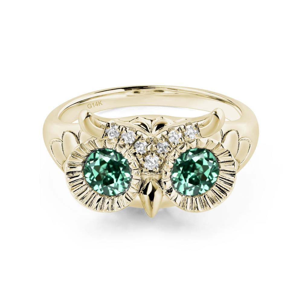 Lab Green Sapphire Owl Ring - LUO Jewelry #metal_14k yellow gold