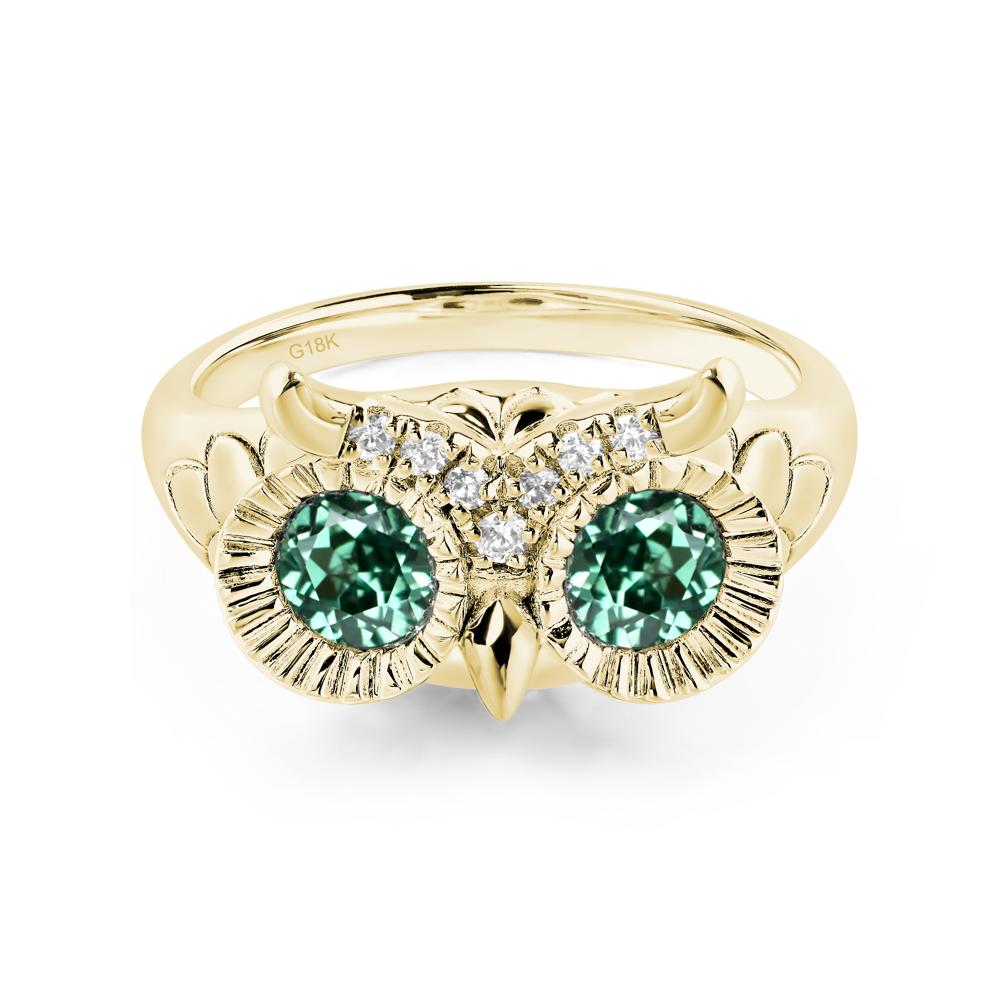 Lab Green Sapphire Owl Ring - LUO Jewelry #metal_18k yellow gold