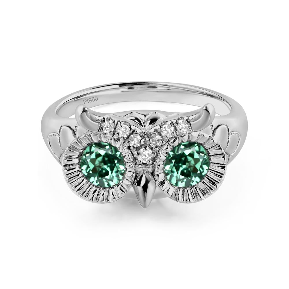 Lab Green Sapphire Owl Ring - LUO Jewelry #metal_platinum
