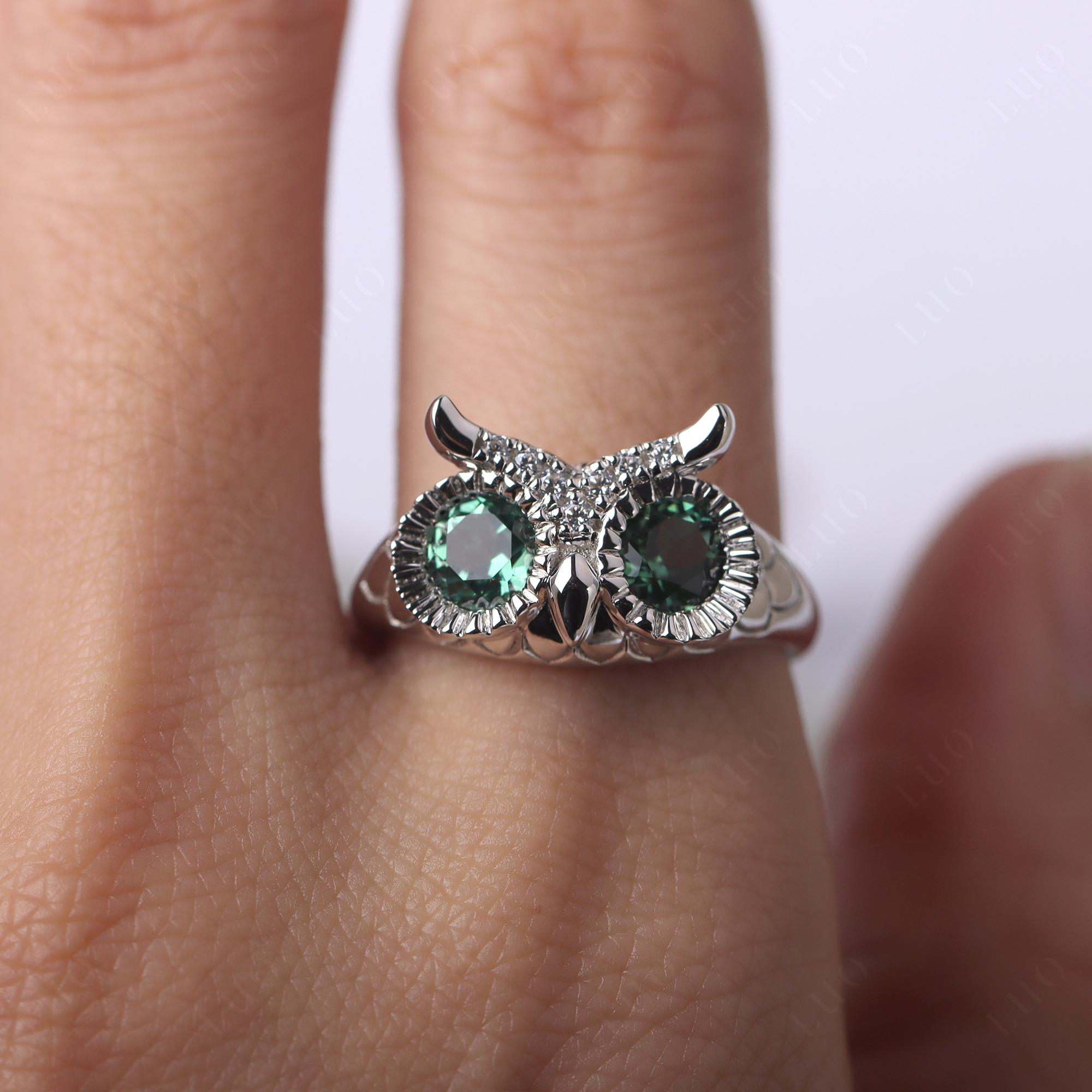 Lab Green Sapphire Owl Ring - LUO Jewelry