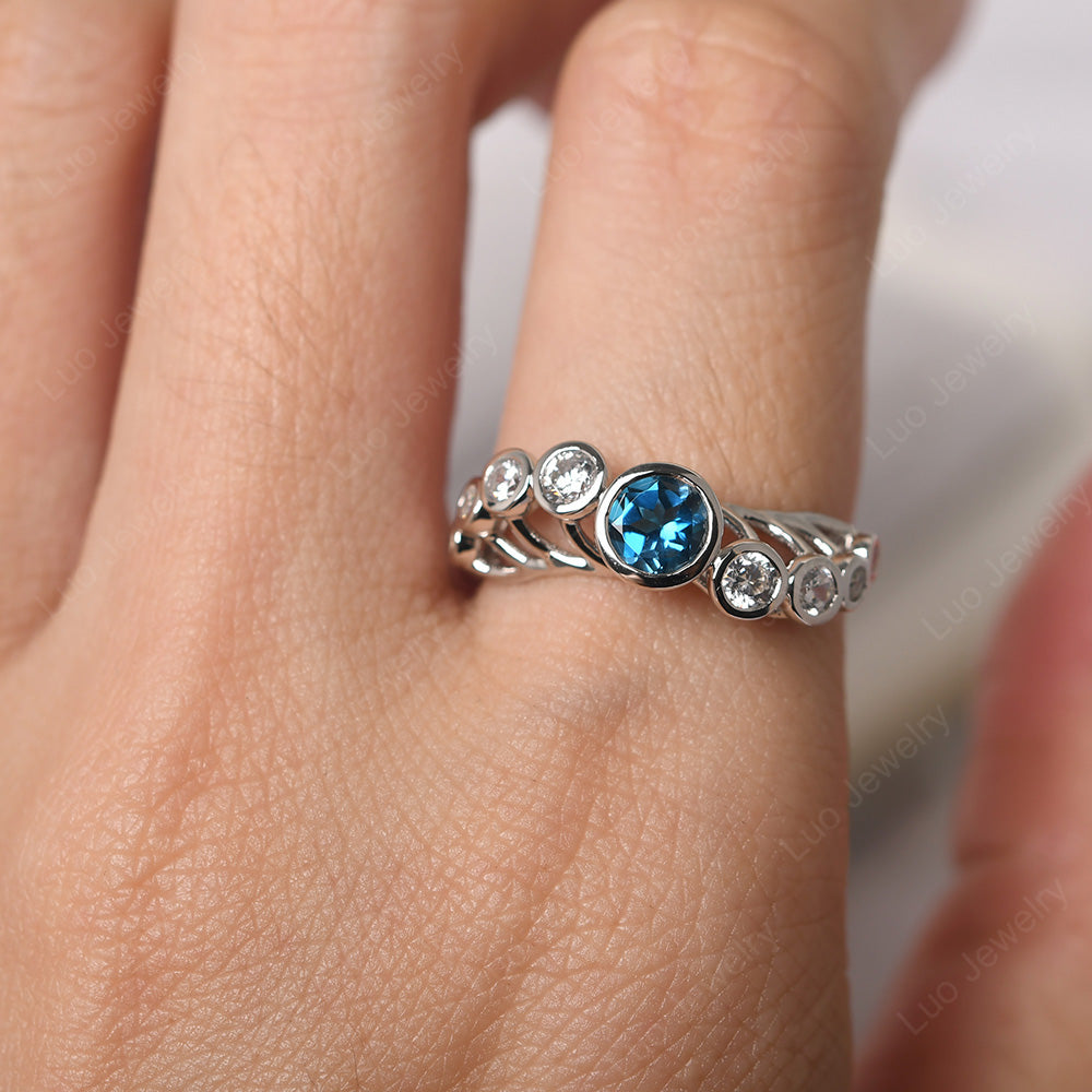 Twisted Multi Stone London Blue Topaz Ring - LUO Jewelry