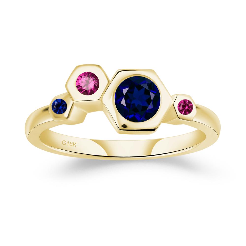 Dainty Sapphire Honeycomb Ring - LUO Jewelry #metal_18k yellow gold