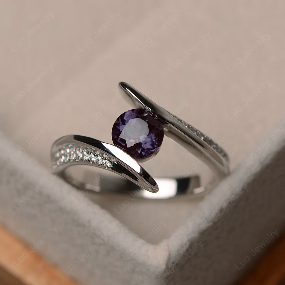 Dainty Alexandrite Engagement Ring Half Bezel Set - LUO Jewelry