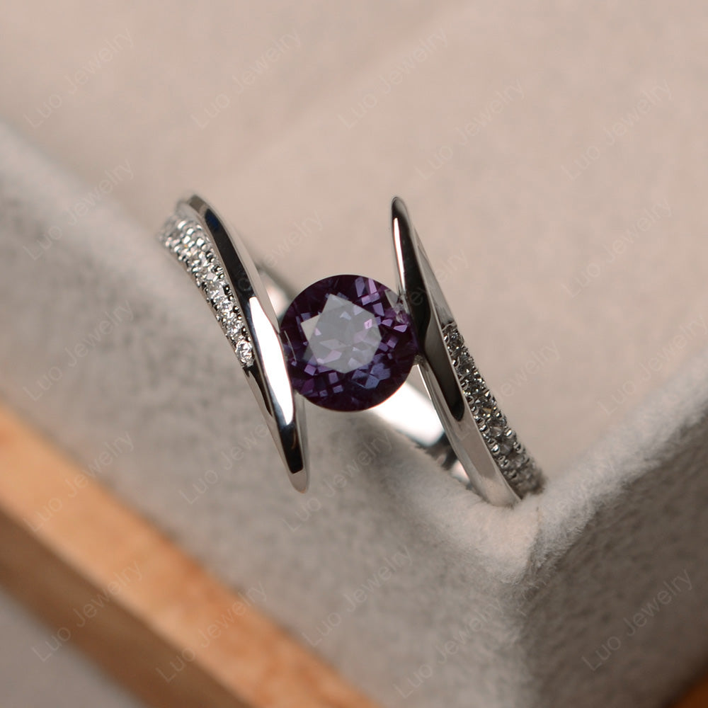 Dainty Alexandrite Engagement Ring Half Bezel Set - LUO Jewelry