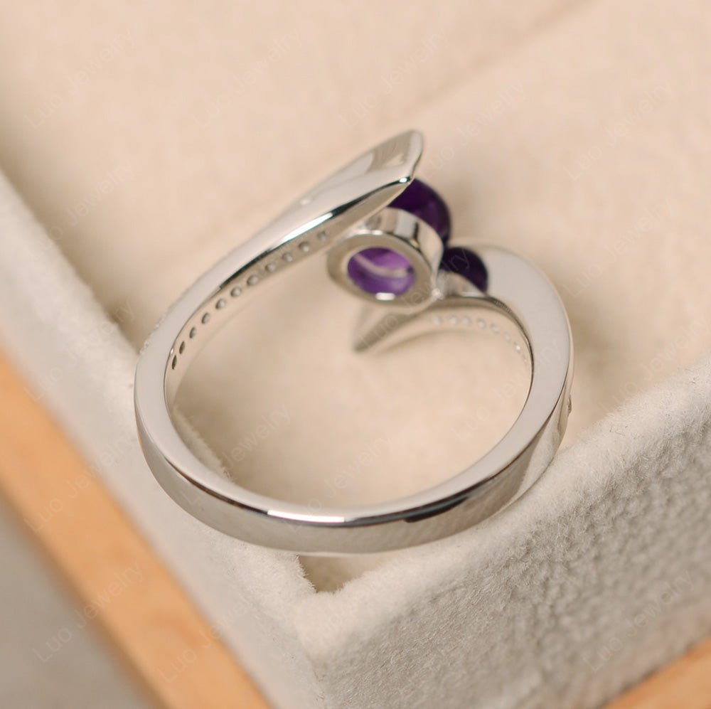 Dainty Amethyst Engagement Ring Half Bezel Set - LUO Jewelry