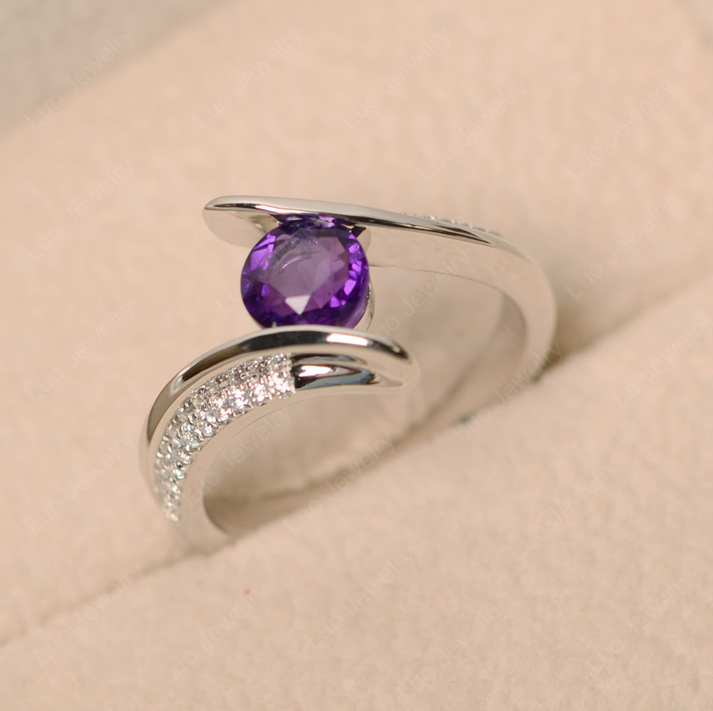 Dainty Amethyst Engagement Ring Half Bezel Set - LUO Jewelry