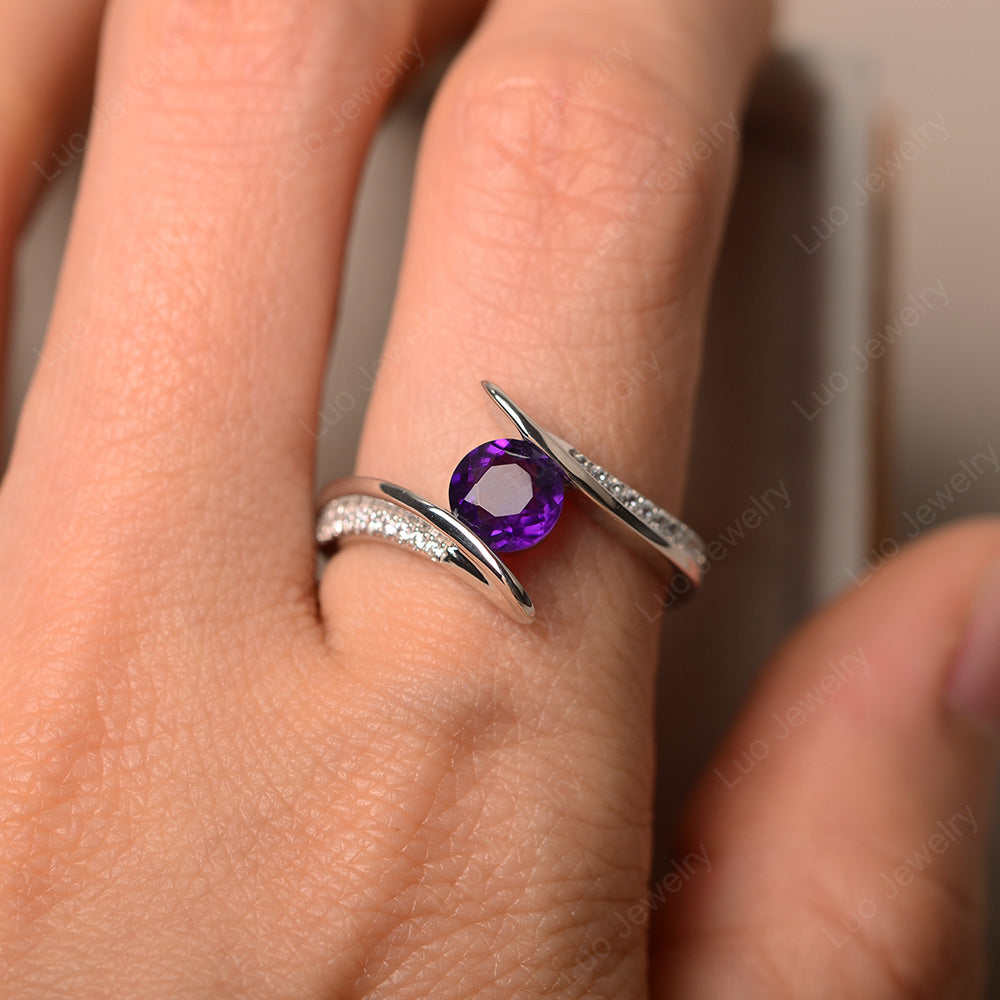 Dainty Amethyst Engagement Ring Half Bezel Set - LUO Jewelry