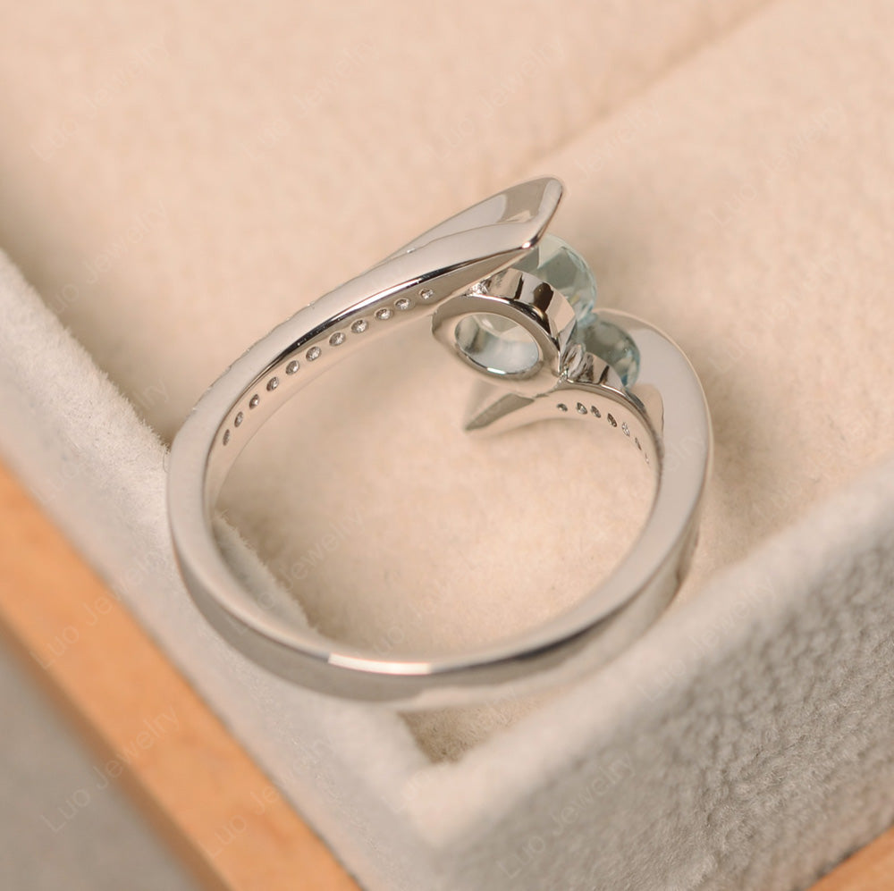 Dainty Aquamarine Engagement Ring Half Bezel Set - LUO Jewelry
