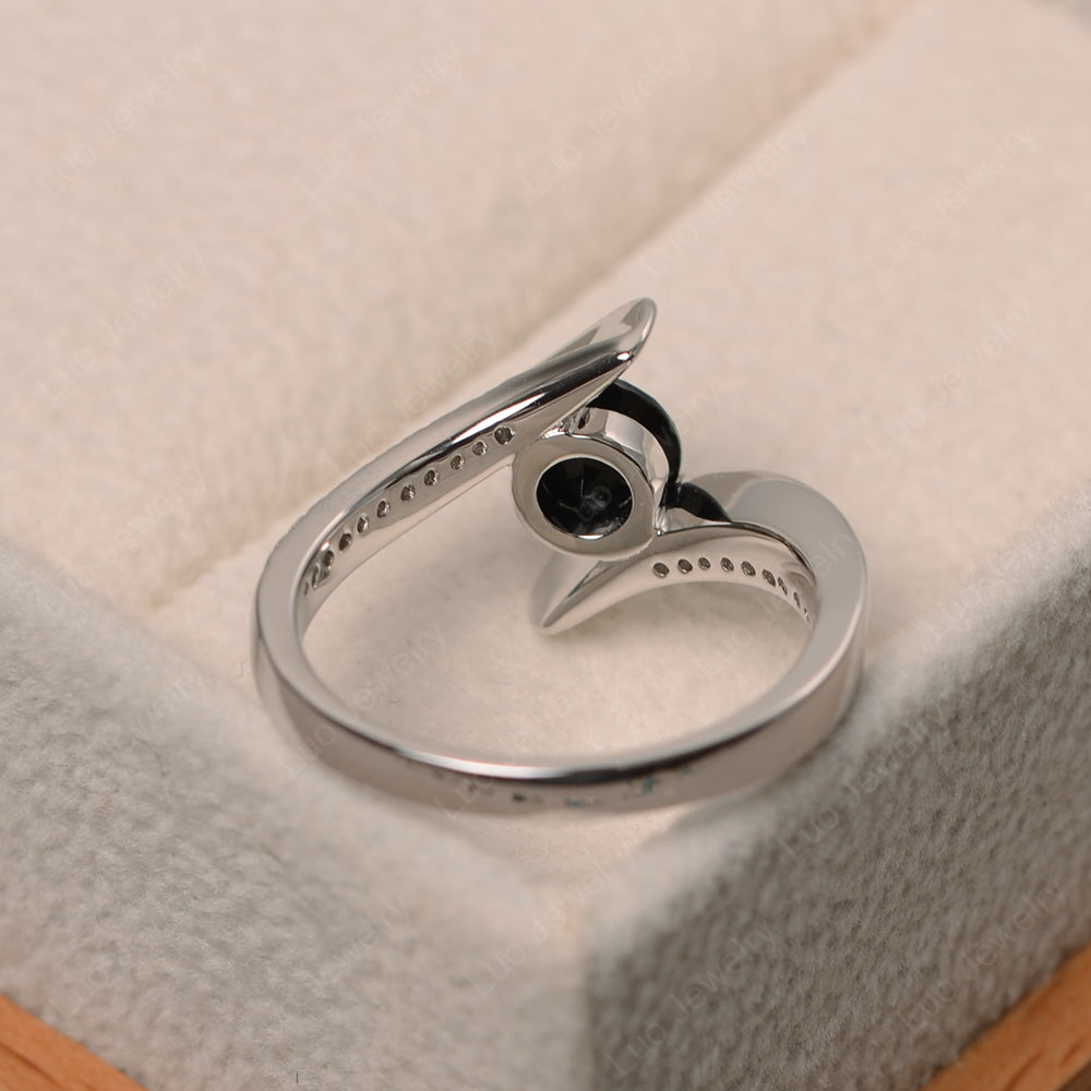 Dainty Black Spinel Engagement Ring Half Bezel Set - LUO Jewelry