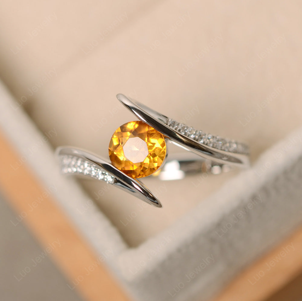 Dainty Citrine Engagement Ring Half Bezel Set - LUO Jewelry