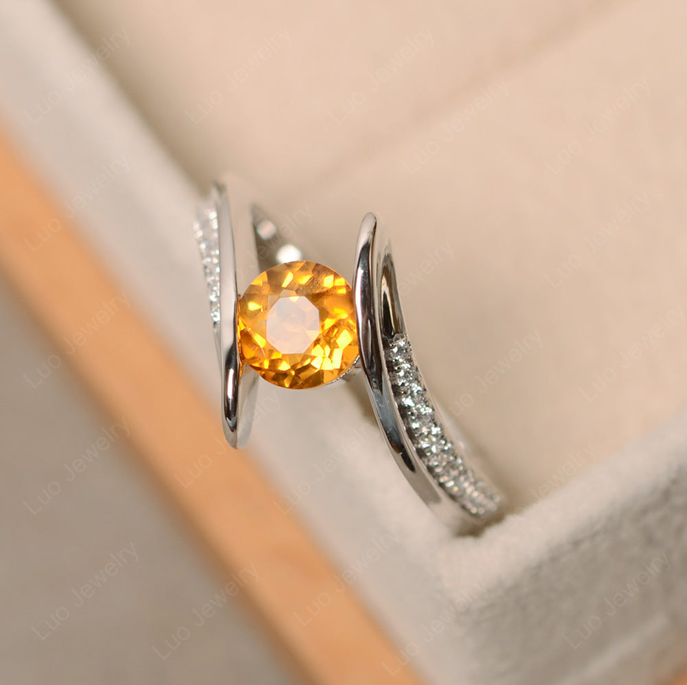 Dainty Citrine Engagement Ring Half Bezel Set - LUO Jewelry