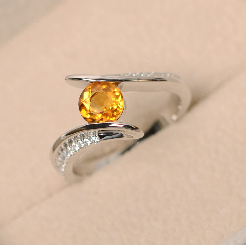 Dainty Citrine Engagement Ring Half Bezel Set - LUO Jewelry