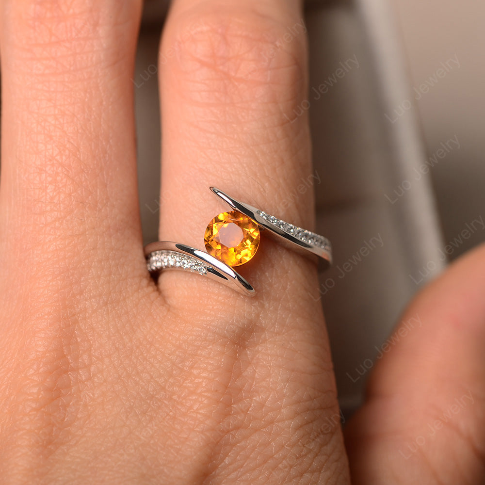 Dainty Citrine Engagement Ring Half Bezel Set - LUO Jewelry