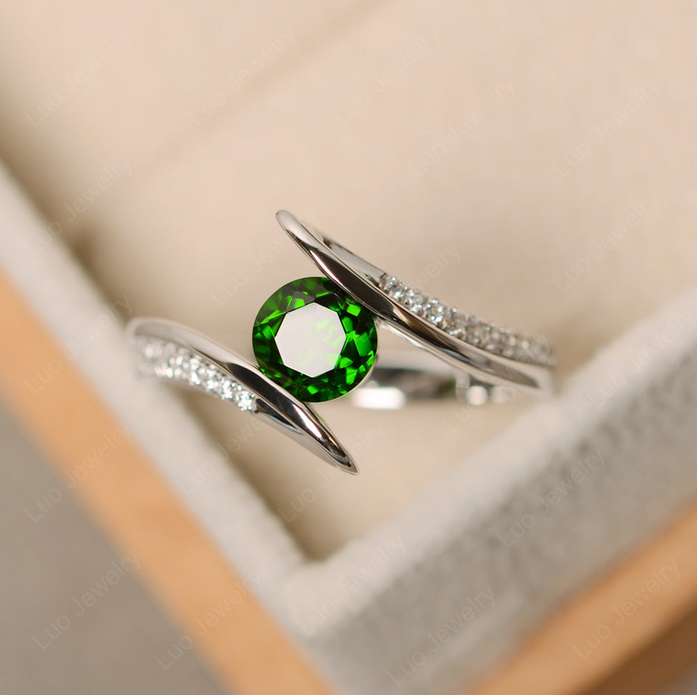 Dainty Diopside Engagement Ring Half Bezel Set - LUO Jewelry