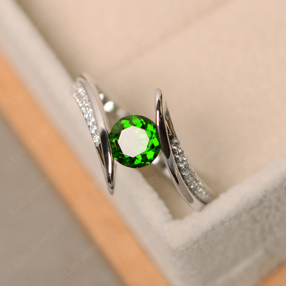 Dainty Diopside Engagement Ring Half Bezel Set - LUO Jewelry