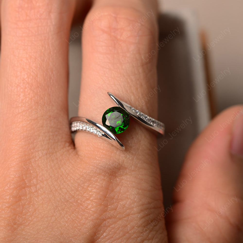 Dainty Diopside Engagement Ring Half Bezel Set - LUO Jewelry