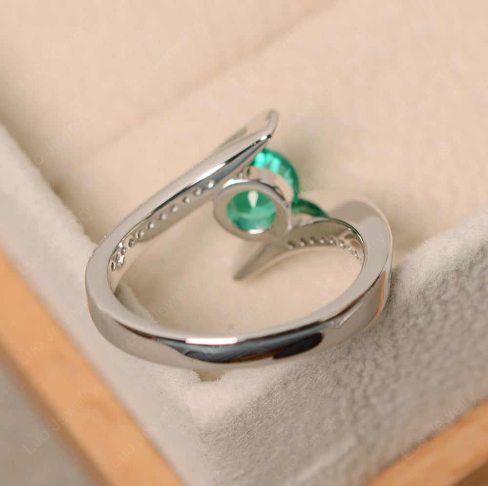 Dainty Lab Emerald Engagement Ring Half Bezel Set - LUO Jewelry