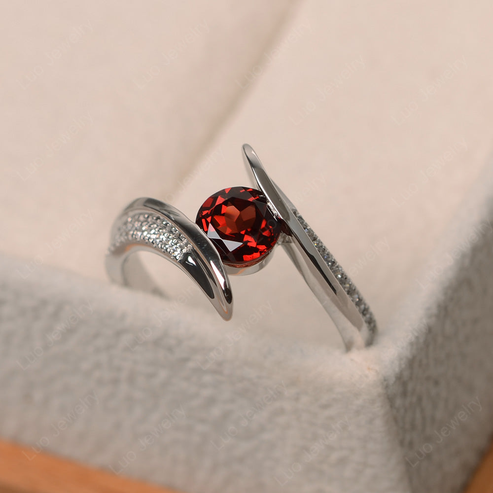 Dainty Garnet Engagement Ring Half Bezel Set - LUO Jewelry