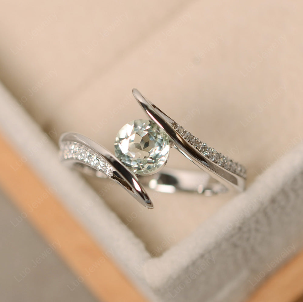 Dainty Green Amethyst Engagement Ring Half Bezel Set - LUO Jewelry