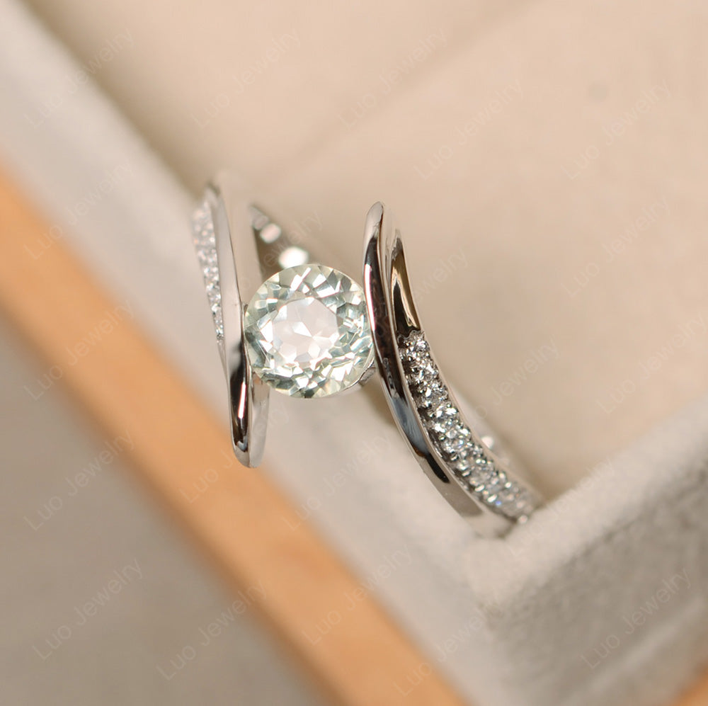 Dainty Green Amethyst Engagement Ring Half Bezel Set - LUO Jewelry