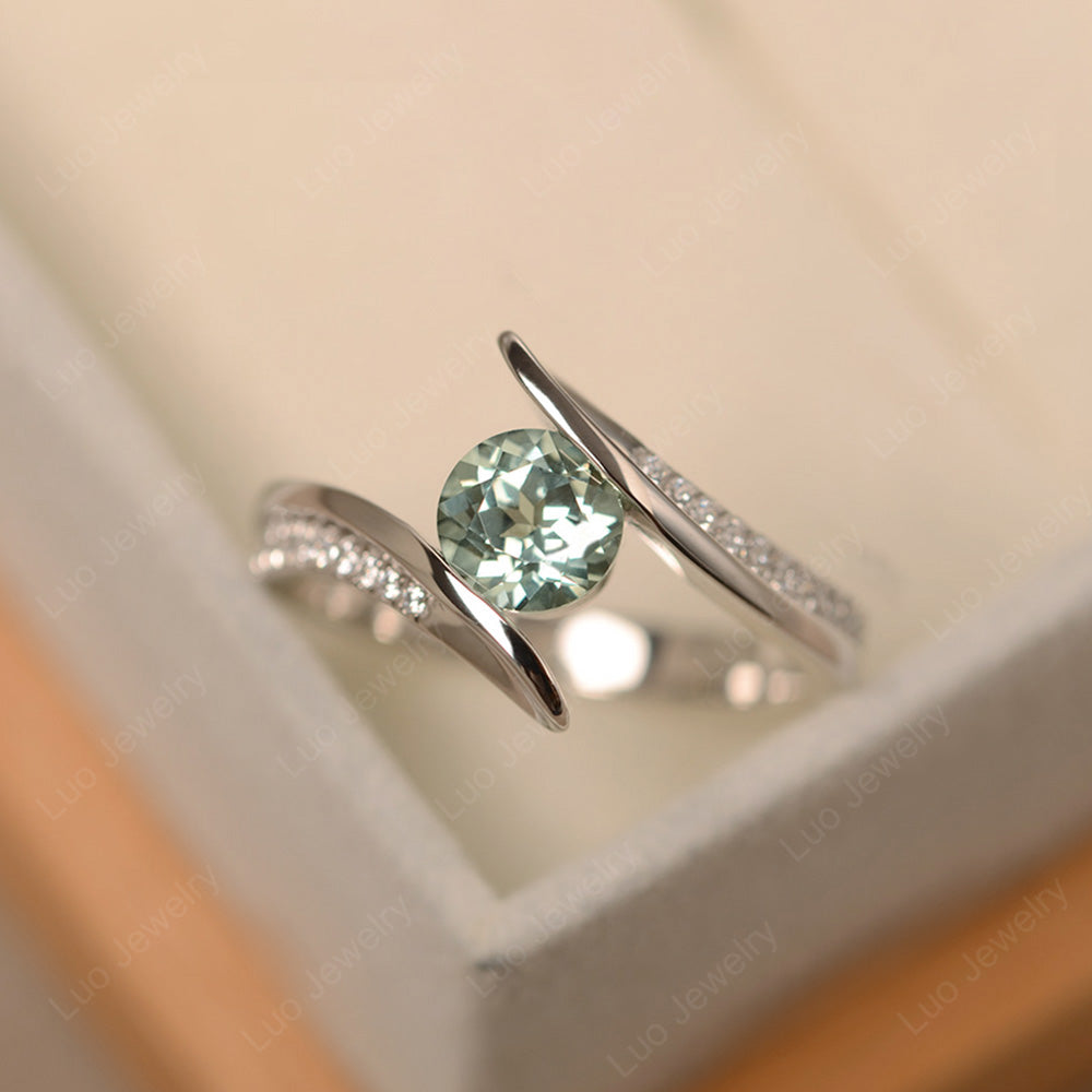 Dainty Green Sapphire Engagement Ring Half Bezel Set - LUO Jewelry