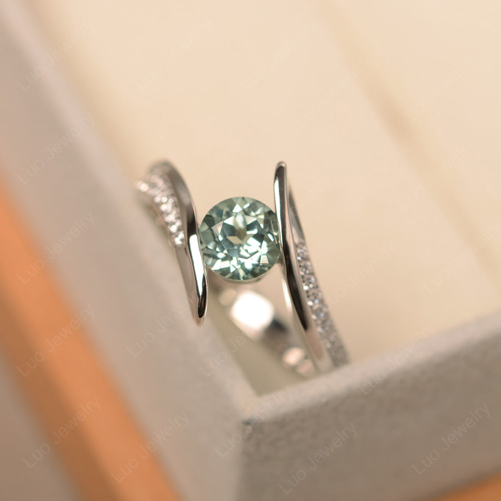 Dainty Green Sapphire Engagement Ring Half Bezel Set - LUO Jewelry