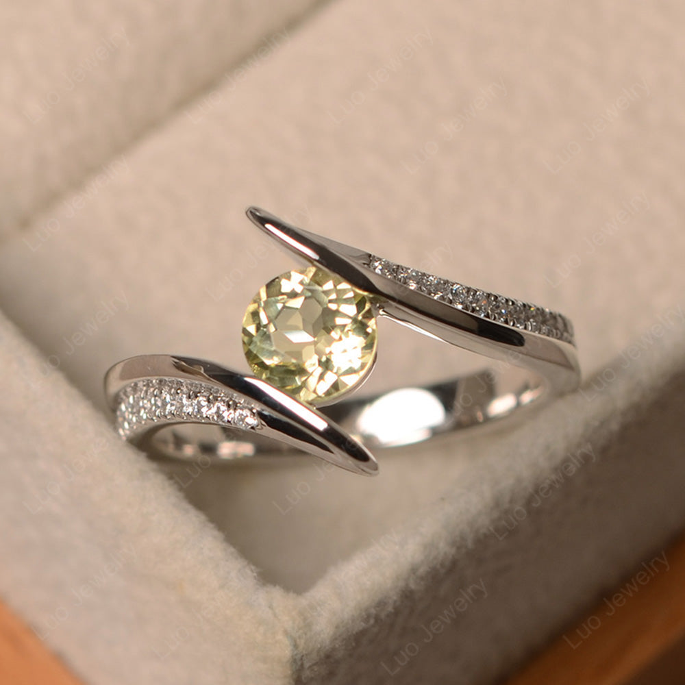 Dainty Lemon Quartz Engagement Ring Half Bezel Set - LUO Jewelry