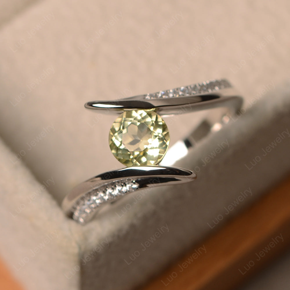 Dainty Lemon Quartz Engagement Ring Half Bezel Set - LUO Jewelry