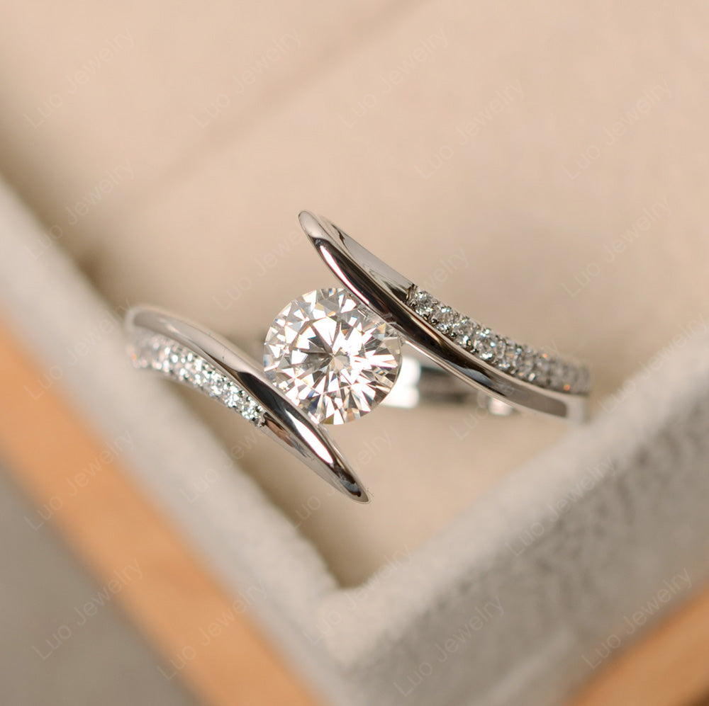 Dainty Moissanite Engagement Ring Half Bezel Set - LUO Jewelry