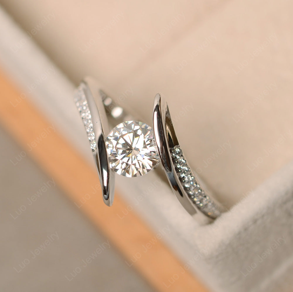 Dainty Moissanite Engagement Ring Half Bezel Set - LUO Jewelry