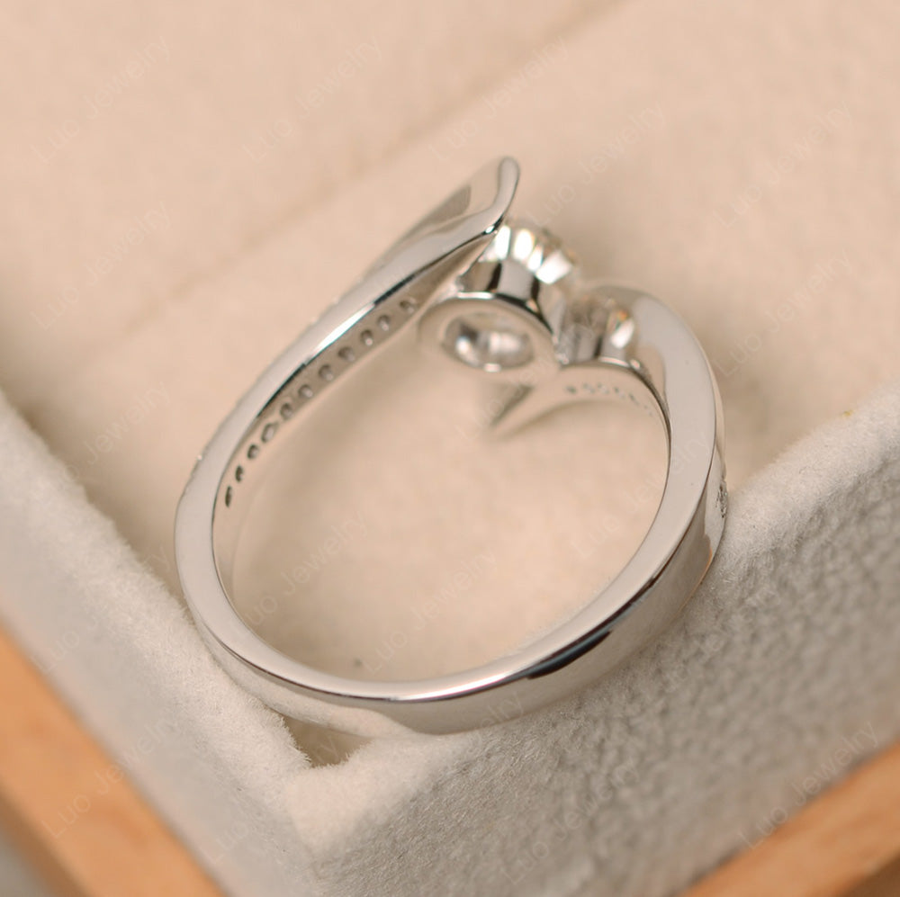 Dainty Moissanite Engagement Ring Half Bezel Set - LUO Jewelry