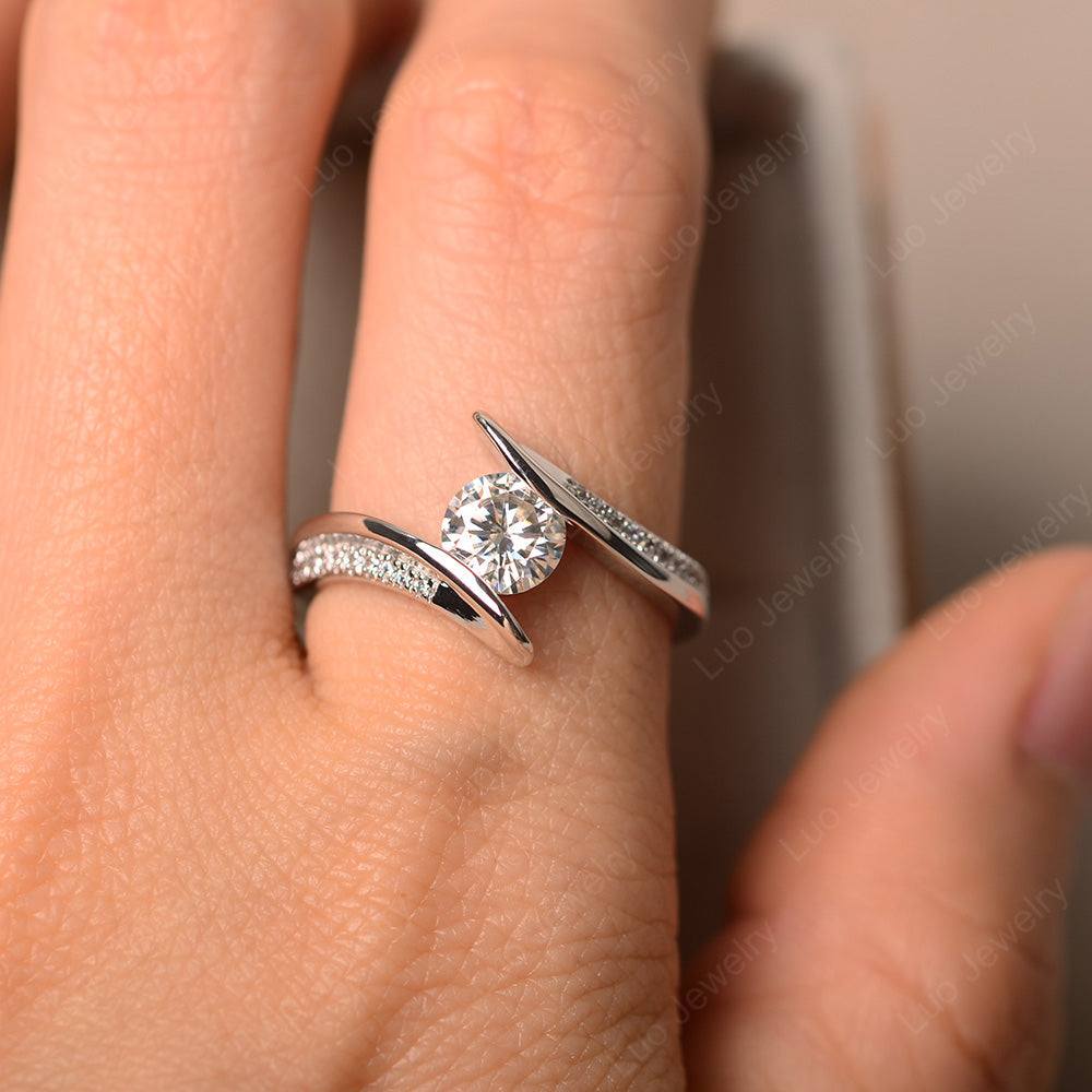 Dainty Moissanite Engagement Ring Half Bezel Set - LUO Jewelry