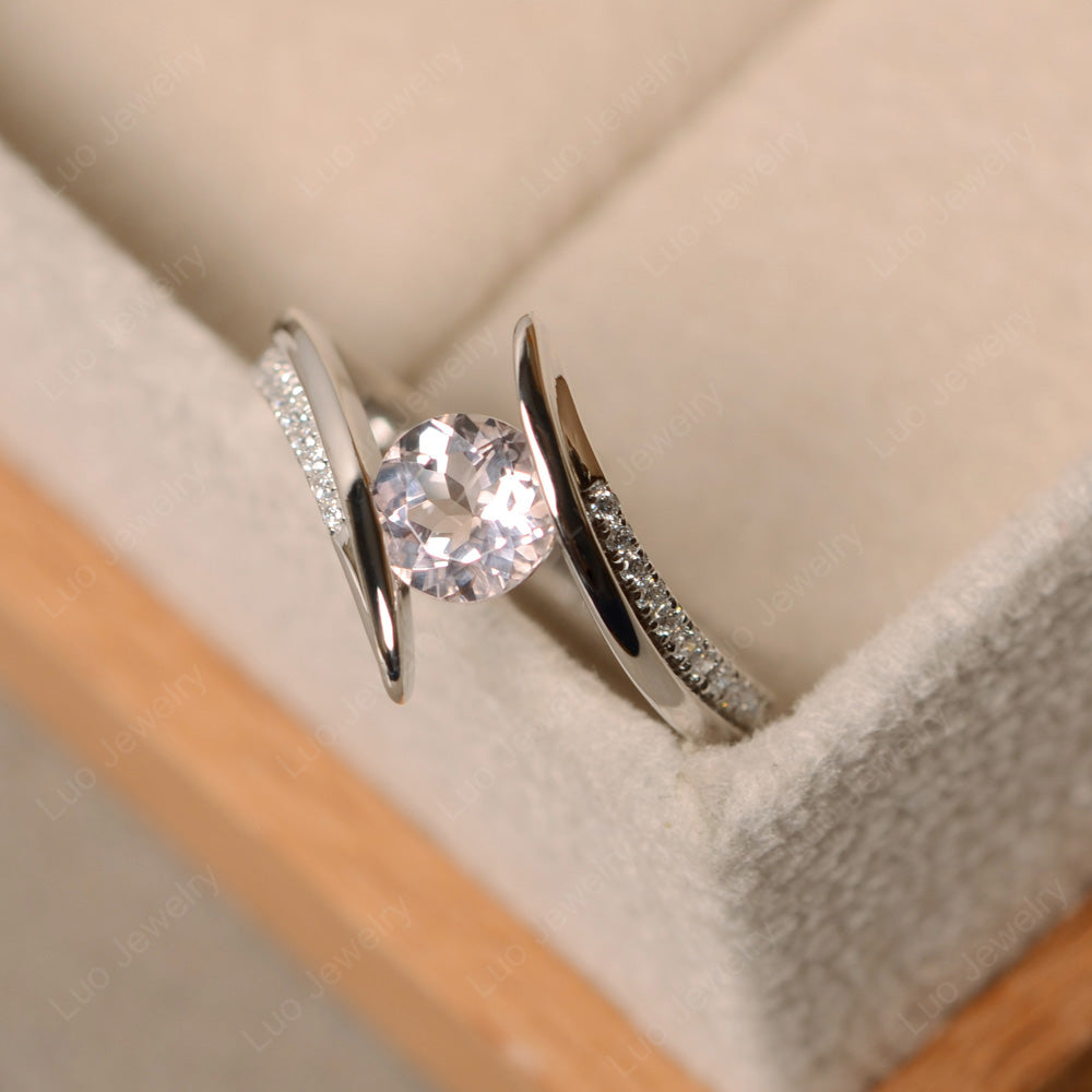 Dainty Morganite Engagement Ring Half Bezel Set - LUO Jewelry