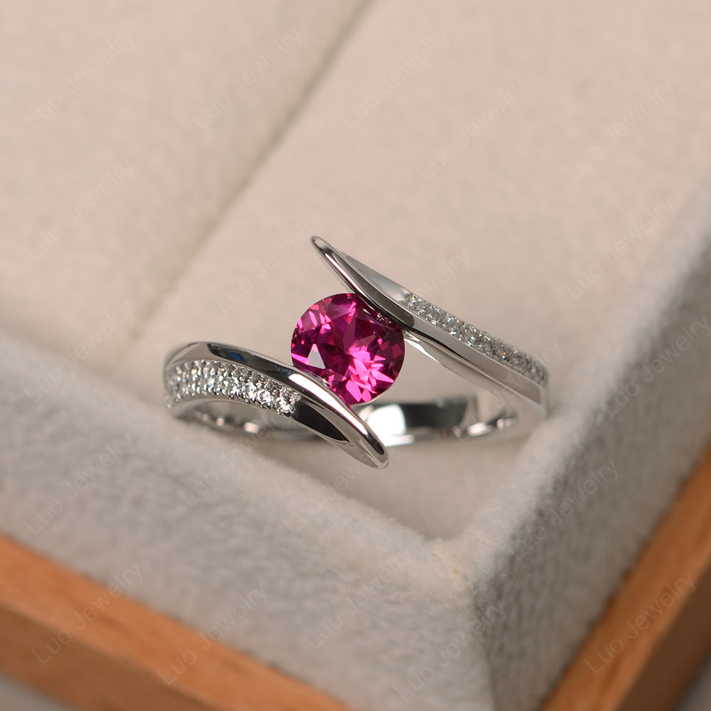 Dainty Ruby Engagement Ring Half Bezel Set - LUO Jewelry