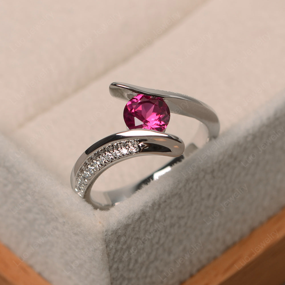 Dainty Ruby Engagement Ring Half Bezel Set - LUO Jewelry