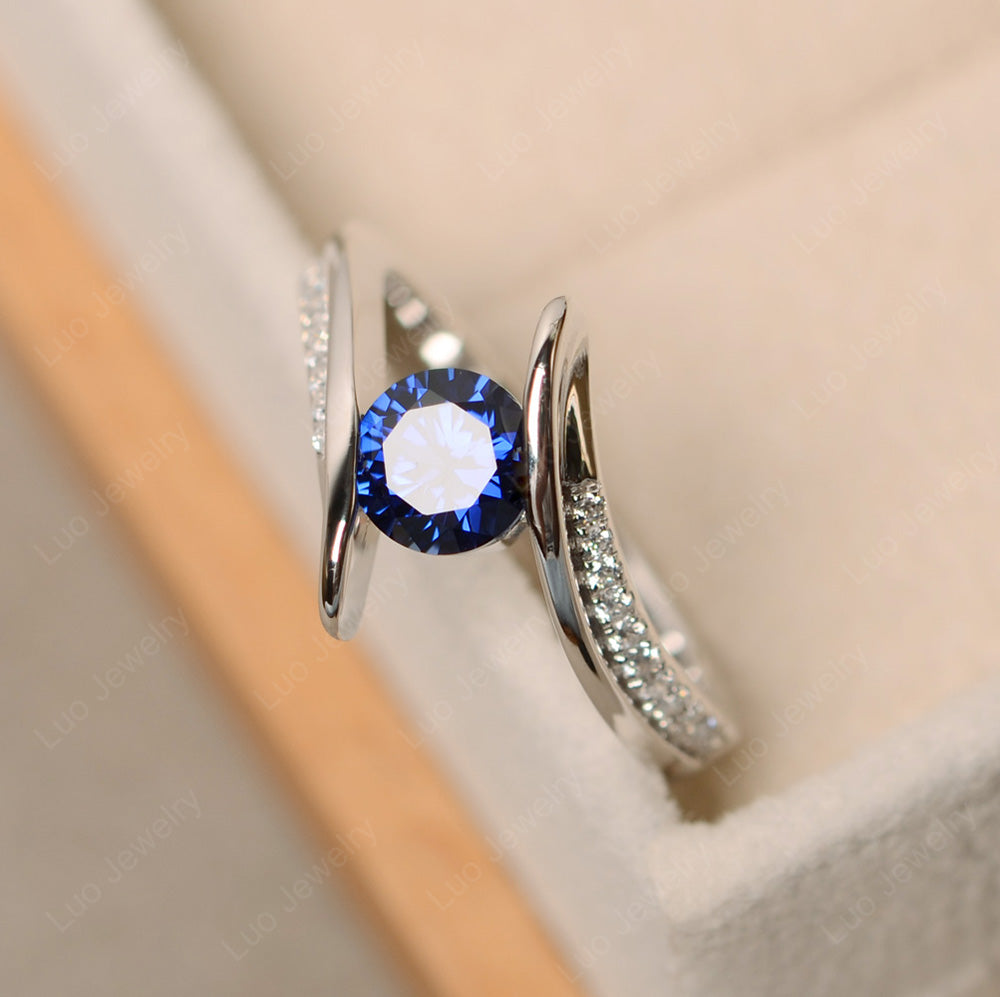 Dainty Sapphire Engagement Ring Half Bezel Set - LUO Jewelry