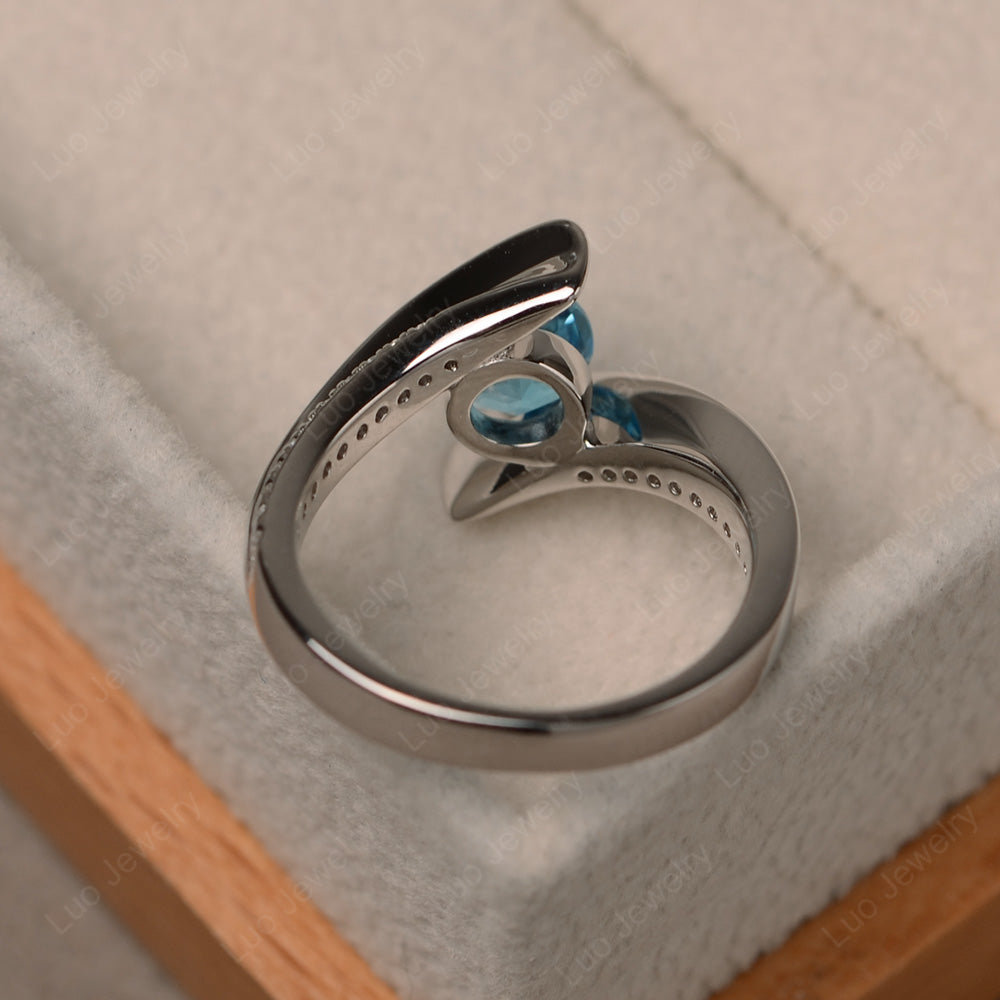 Dainty Swiss Blue Topaz Engagement Ring Half Bezel Set - LUO Jewelry