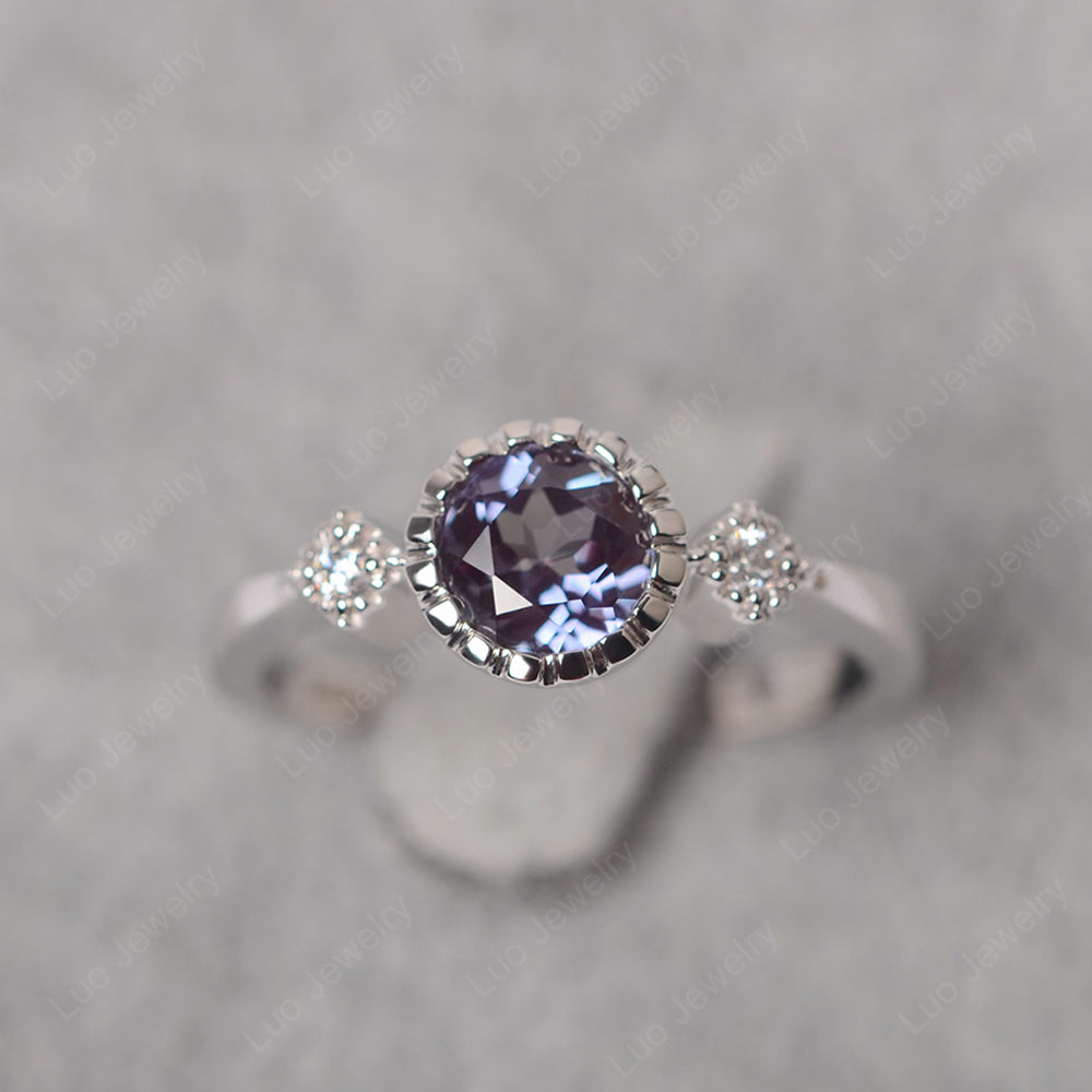 Vintage Alexandrite Ring Bezel Set Art Deco - LUO Jewelry