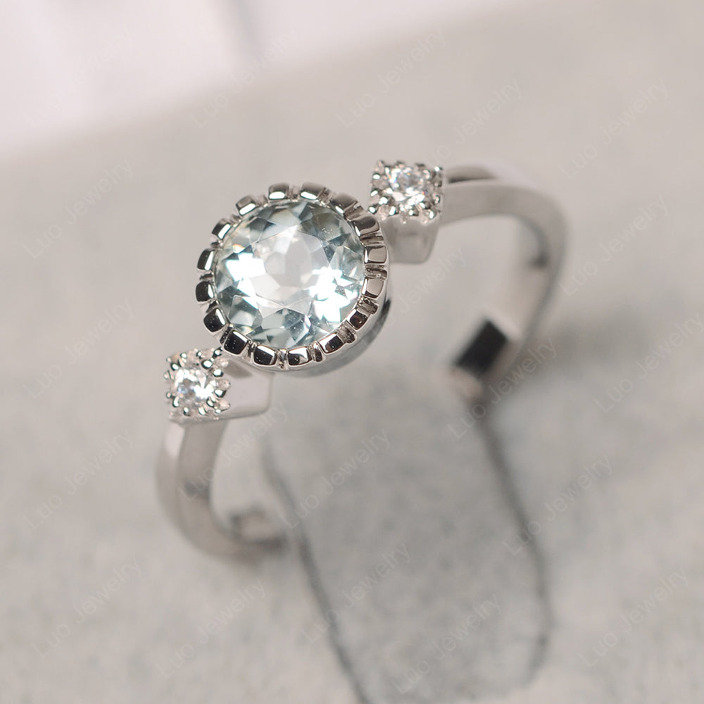 Vintage Aquamarine Ring Bezel Set Art Deco - LUO Jewelry