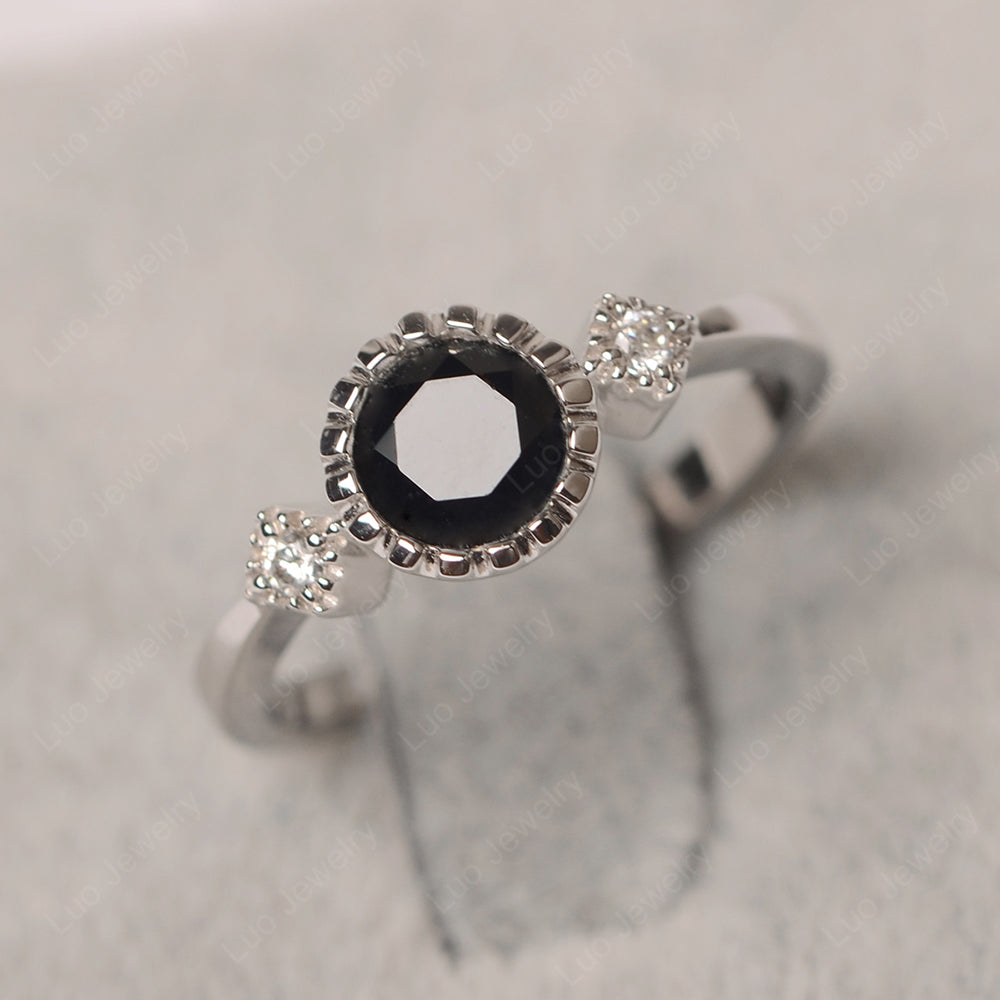 Vintage Black Spinel Ring Bezel Set Art Deco - LUO Jewelry