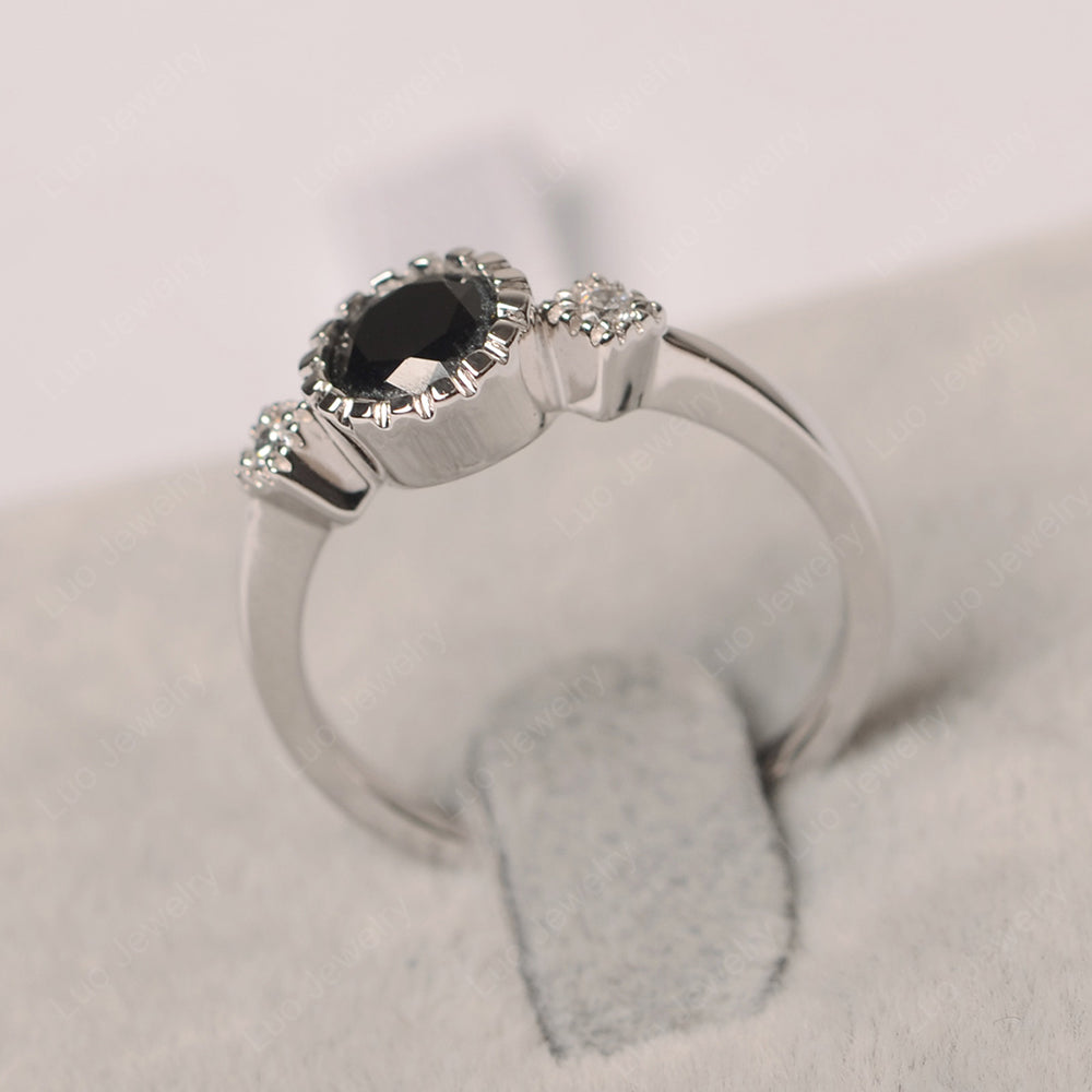 Vintage Black Spinel Ring Bezel Set Art Deco - LUO Jewelry