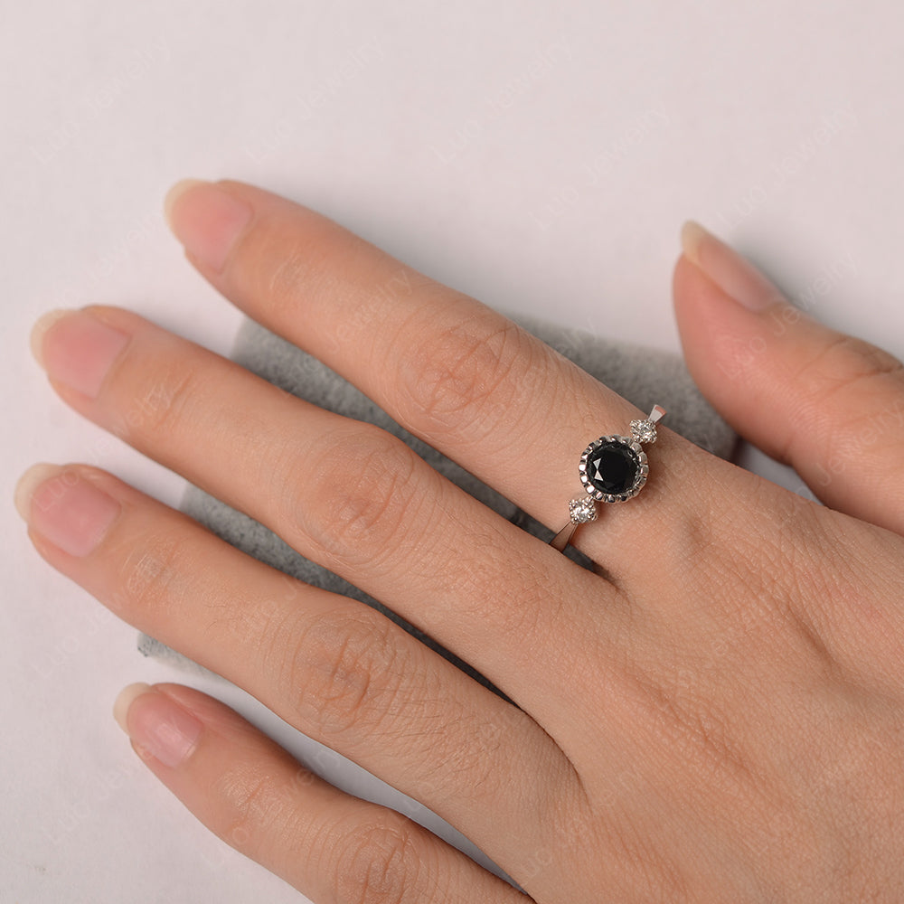 Vintage Black Spinel Ring Bezel Set Art Deco - LUO Jewelry