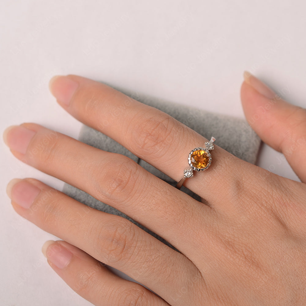Vintage Citrine Ring Bezel Set Art Deco - LUO Jewelry
