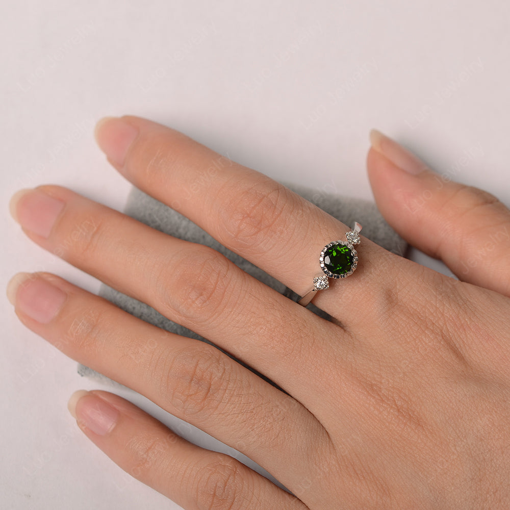 Vintage Diopside Ring Bezel Set Art Deco - LUO Jewelry