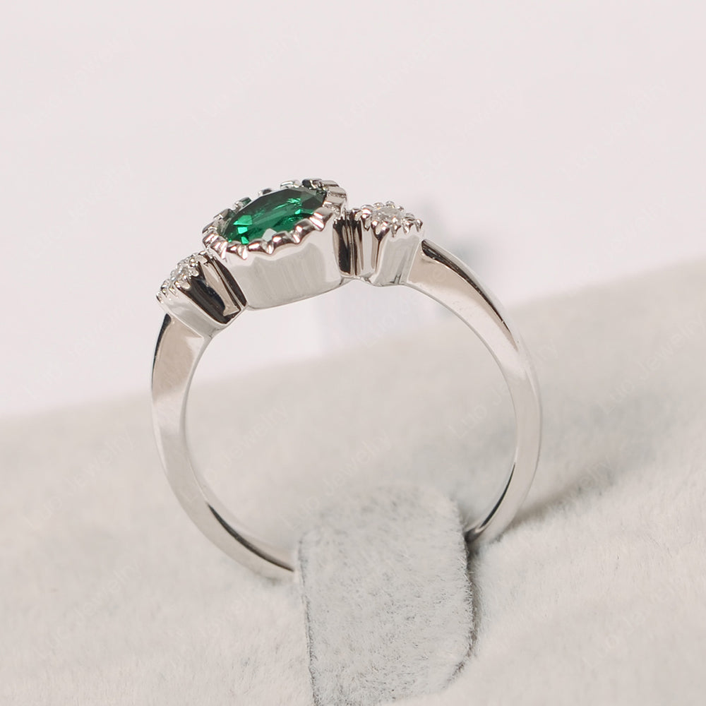 Vintage Lab Emerald Ring Bezel Set Art Deco - LUO Jewelry