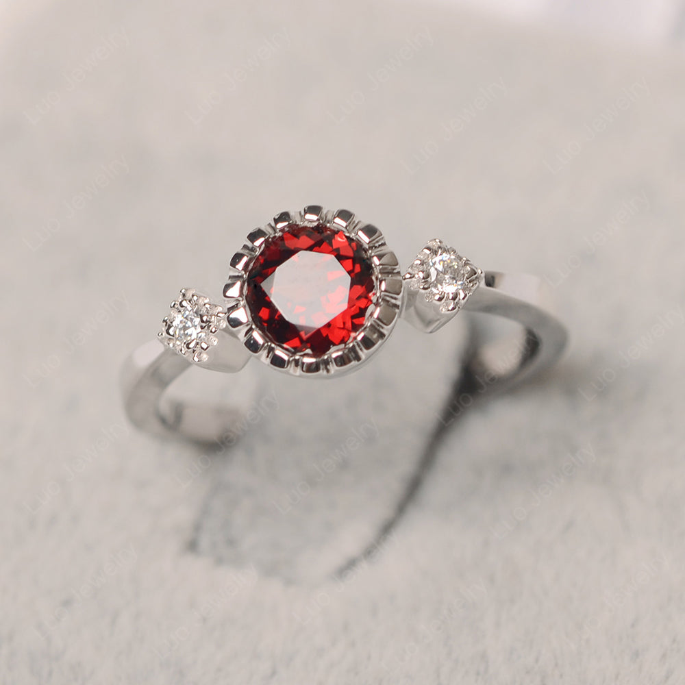 Vintage Garnet Ring Bezel Set Art Deco - LUO Jewelry