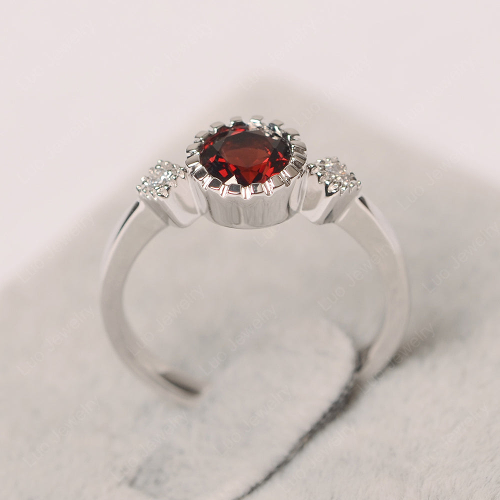 Vintage Garnet Ring Bezel Set Art Deco - LUO Jewelry