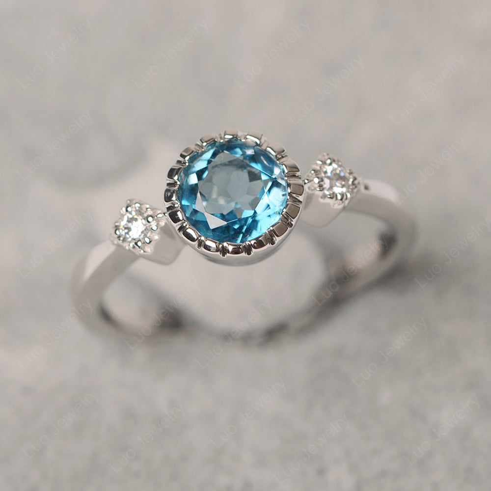 Vintage London Blue Topaz Ring Bezel Set Art Deco - LUO Jewelry