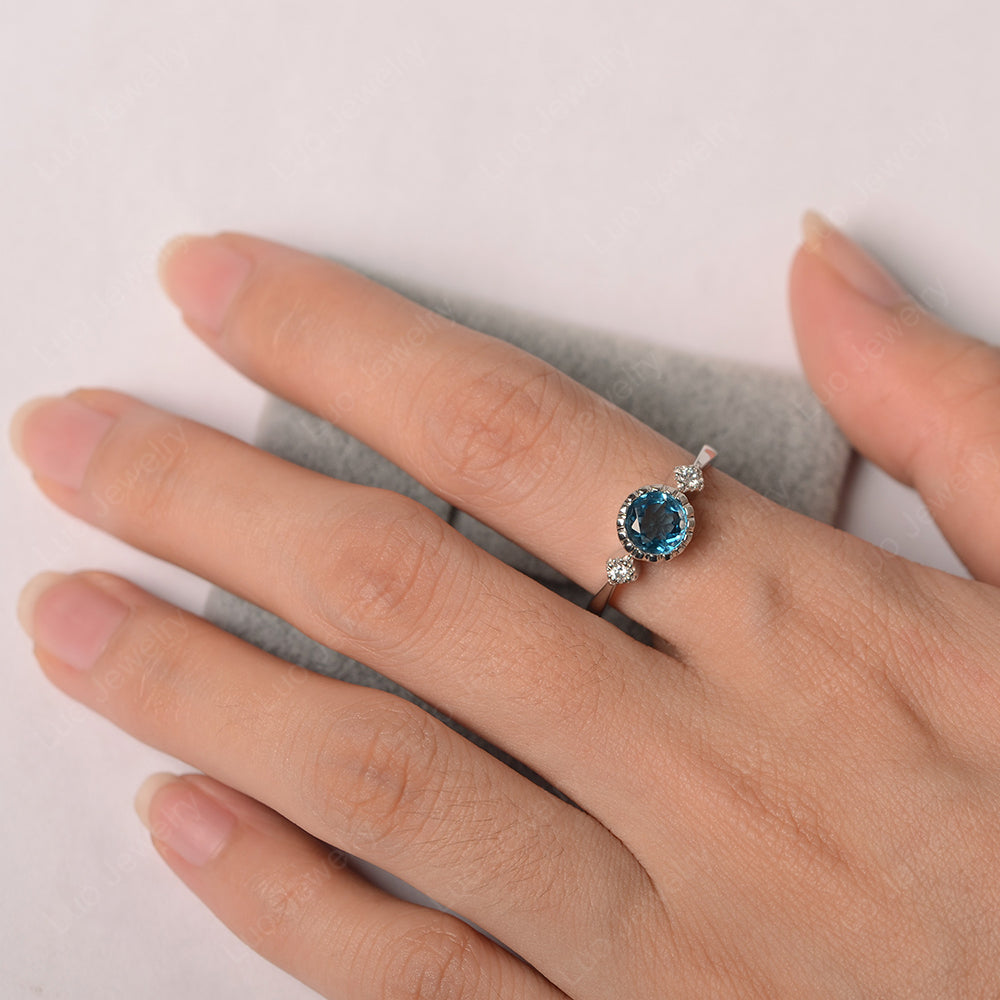 Vintage London Blue Topaz Ring Bezel Set Art Deco - LUO Jewelry