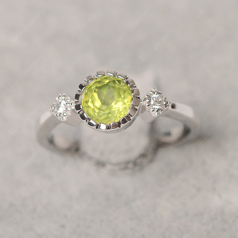 Vintage Peridot Ring Bezel Set Art Deco - LUO Jewelry